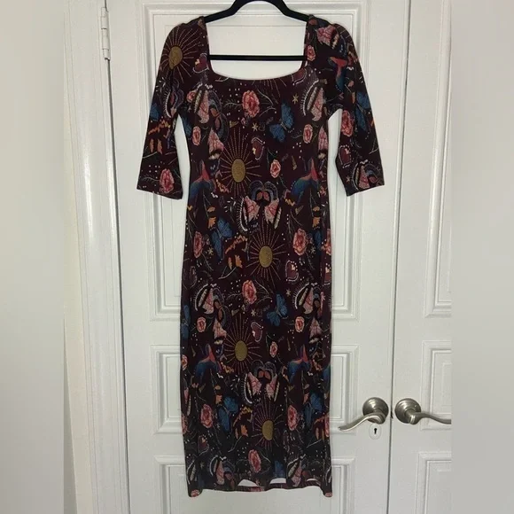 Lez A Lez Brazil Garden Burgundy Red Midi Dress Colorful Knit Dark Cottagecore - Picture 5 of 15